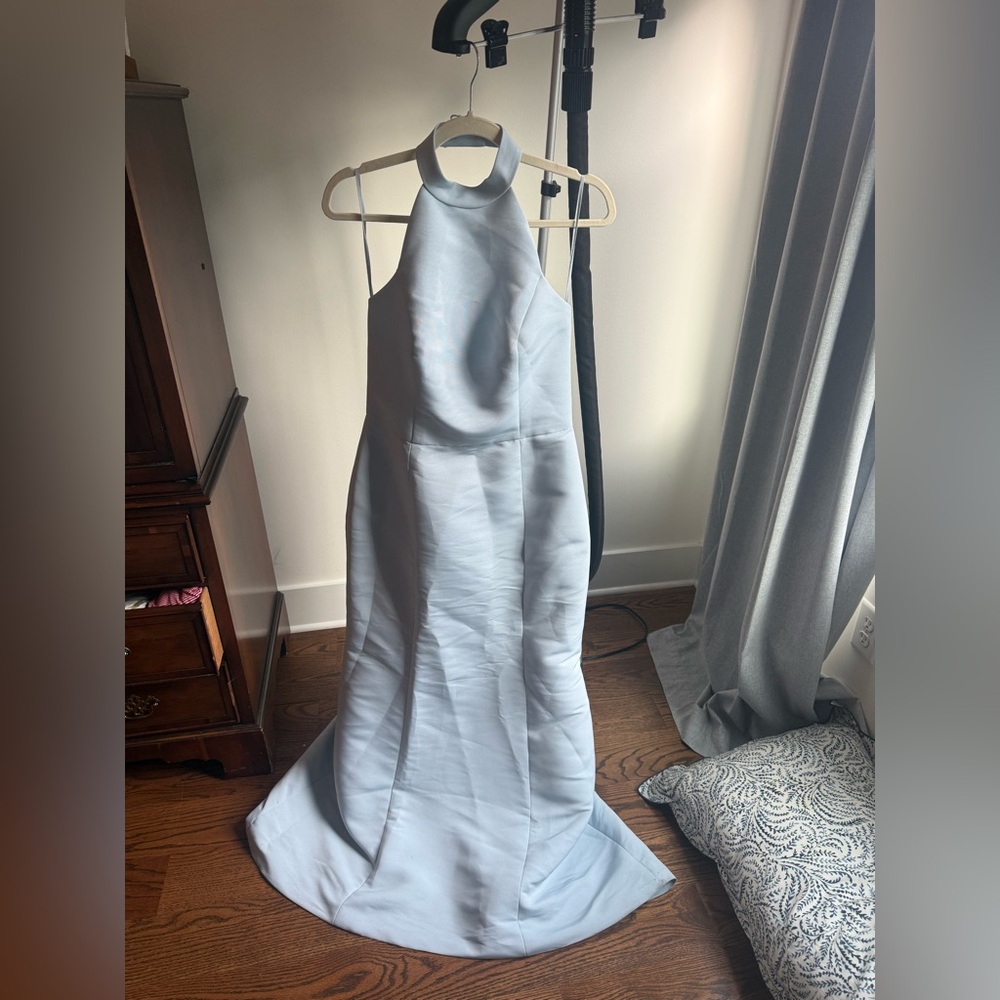 Amsale “Austin” bridesmaids dress in ice blue